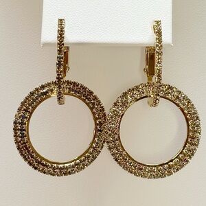 NWT Gray & Gold 2-in-1 Rhinestone Hoop Earrings